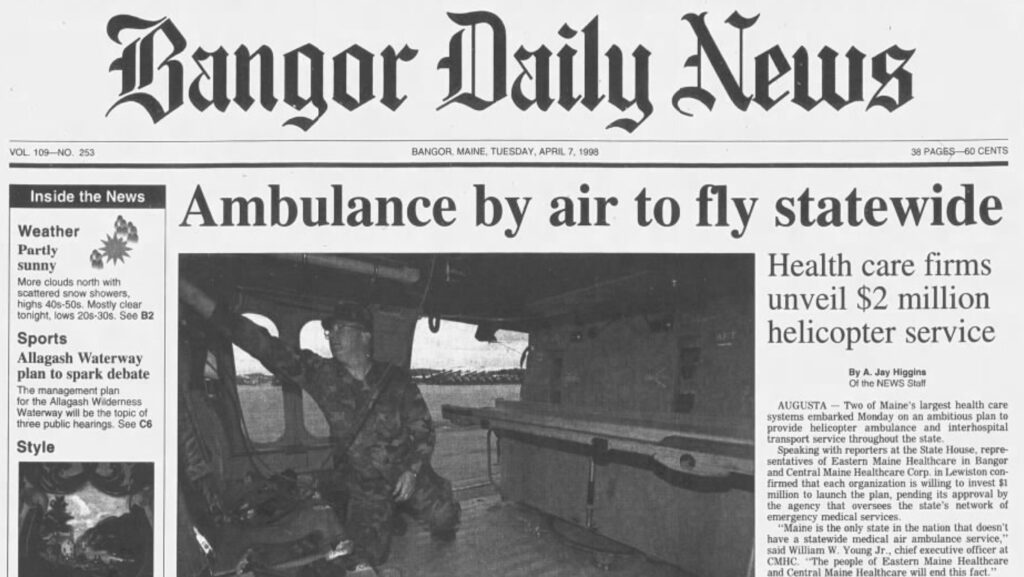 front page of the Bangor Daily News, April 7, 1998