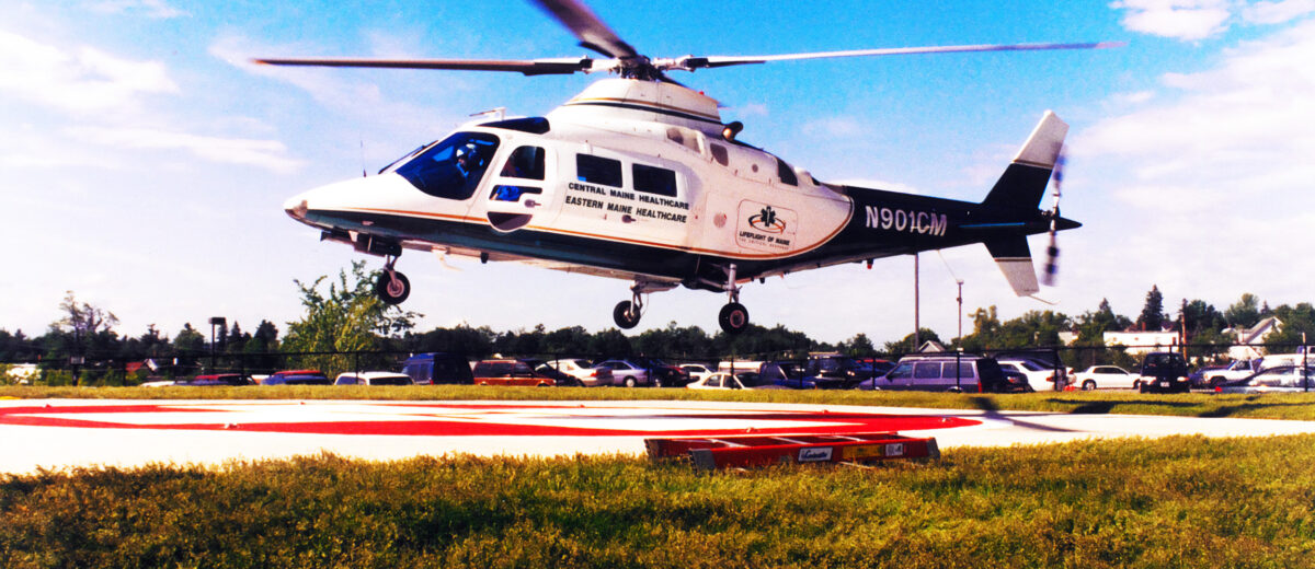 The original “Charlie Mike” landing at Central Maine Medical Center for the very first time, 1999.
