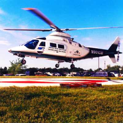 The original “Charlie Mike” landing at Central Maine Medical Center for the very first time, 1999.