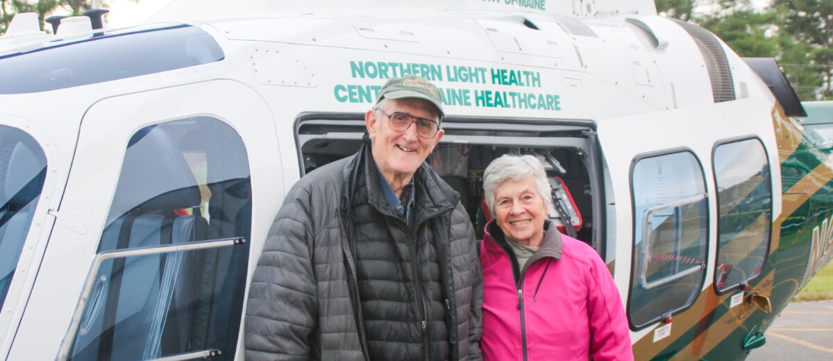 Don Miller with his wife, Nancy, at LifeFlight's 25th Anniversary Patient Reunion in Bangor on November 4, 2023.