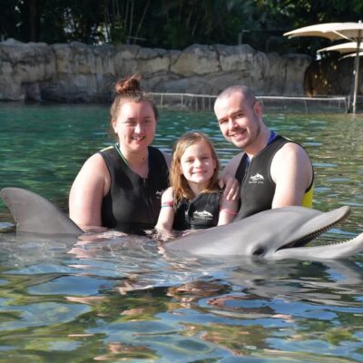 Chris Lirakis with his wife and daughter on vacation in 2023.