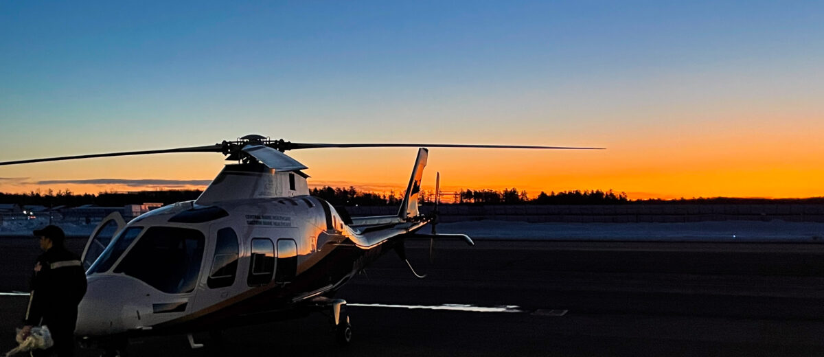 LifeFlight aircraft at sunset
