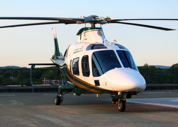 LifeFlight helicopter on Northern Light Eastern Maine Medical Center helipad