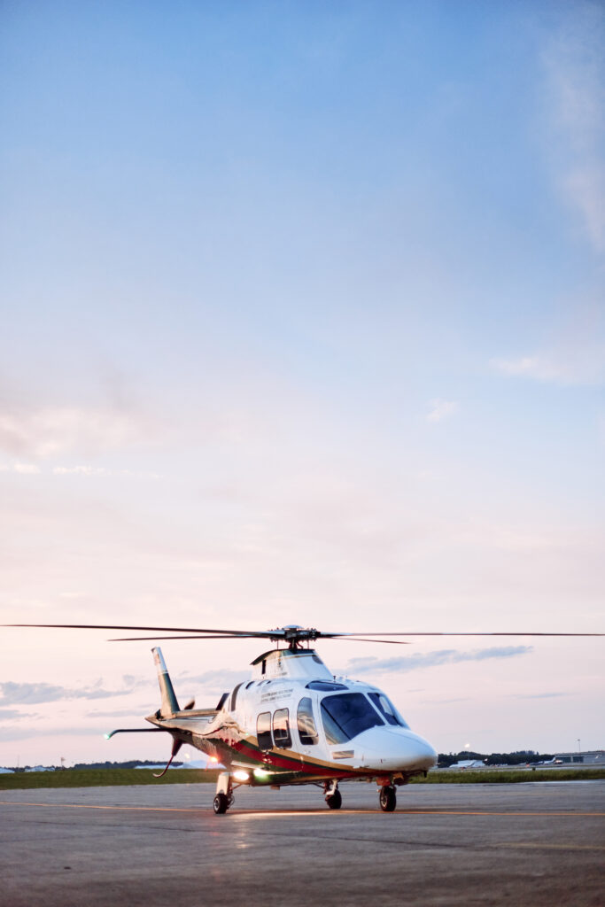 LifeFlight helicopter on the runway.