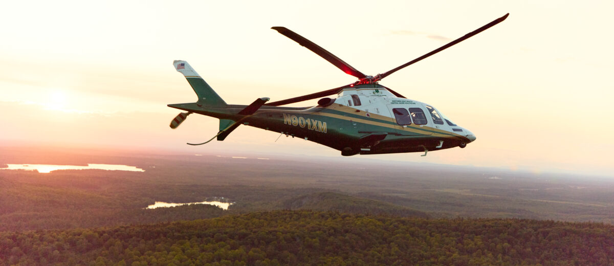 LifeFlight helicopter over rural Maine