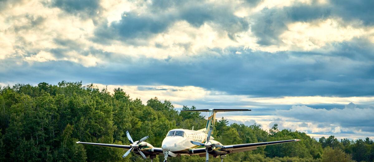 LifeFlight airplane on runway at rural Maine airport