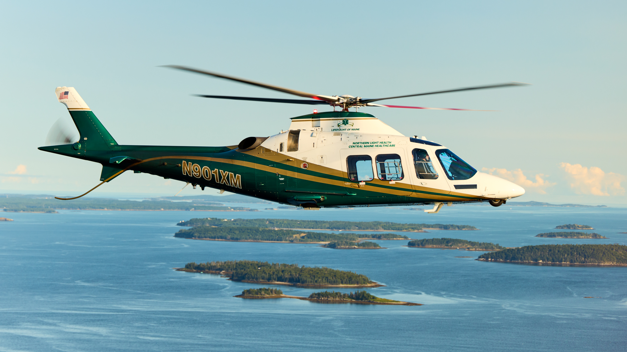 LifeFlight helicopter over Penobscot Bay